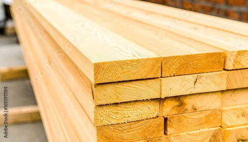 Stacked lumber planks