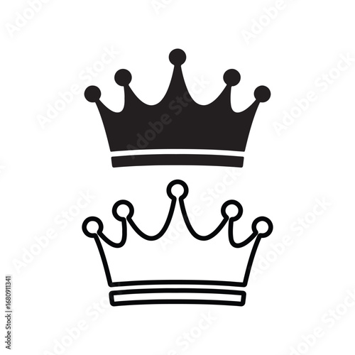 Royal Crown Icon Silhouette and Outline Vector Art Illustration