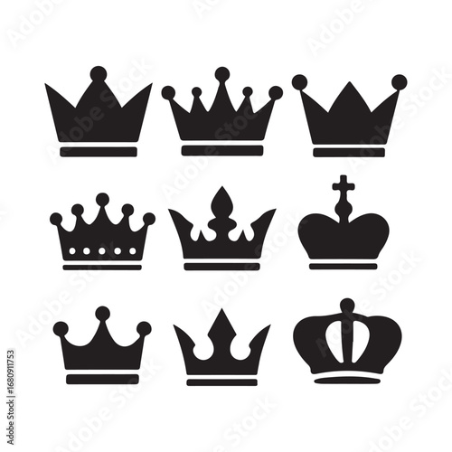 Royal Crown Icons Set King and Queen Silhouette Vector Art
