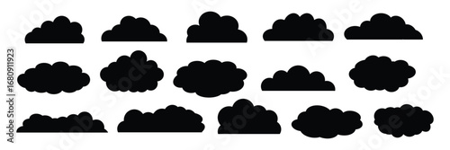 Silhouette and Line Cloud Icons Set – Versatile Vector for Weather, Sky and UI.