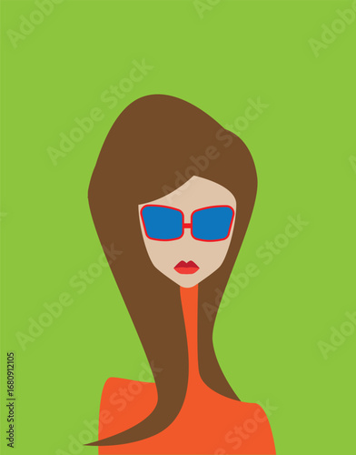 Beautiful girl's face on colorful background. Vector illustration.