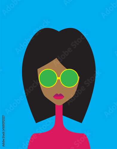 Beautiful girl's face on colorful background. Vector illustration.