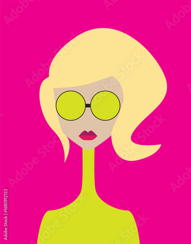 Beautiful girl's face on colorful background. Vector illustration.