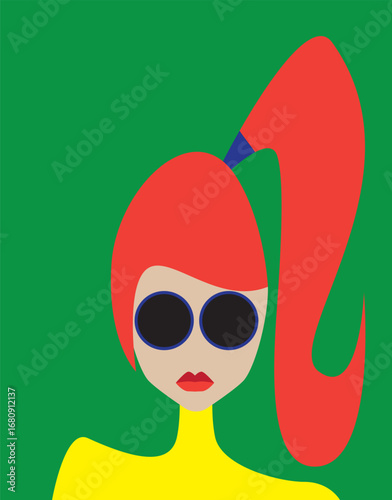 Beautiful girl's face on colorful background. Vector illustration.