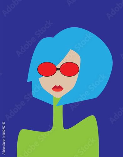 Beautiful girl's face on colorful background. Vector illustration.