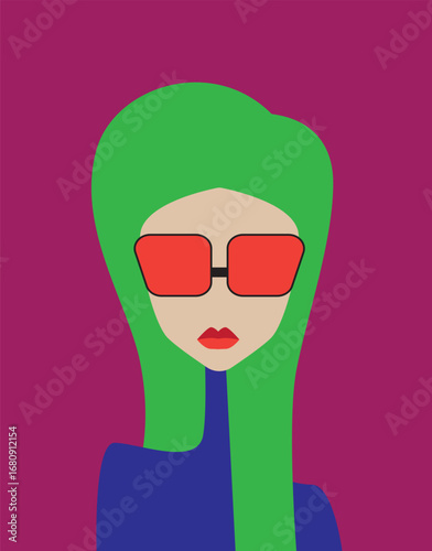 Beautiful girl's face on colorful background. Vector illustration.
