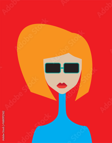 Beautiful girl's face on colorful background. Vector illustration.