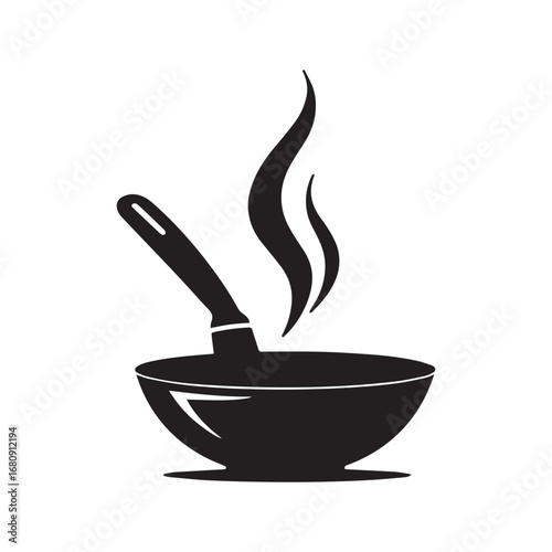 A pot and spatula crossed as a strong cooking identity
