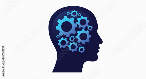 Human head silhouette with gears inside conceptual thinking process idea generation high quality professional