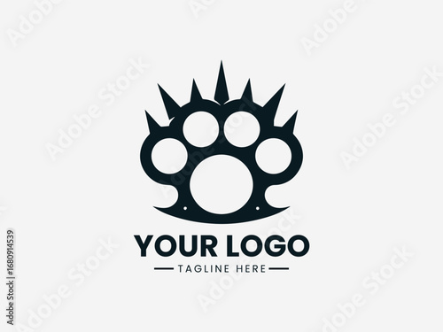 A powerful detailed black and white illustration of a spiky brass knuckle for a bold design