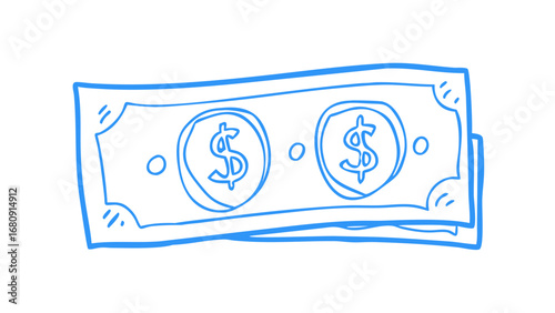 Blue dollar bill with coins money finance