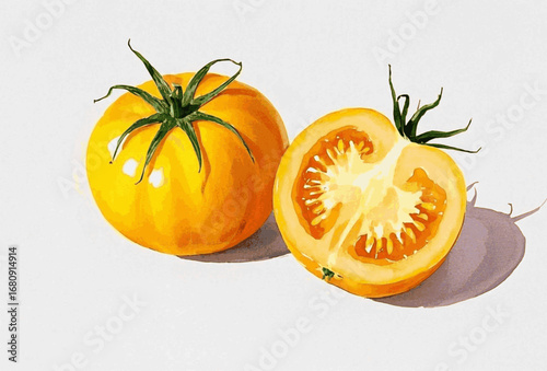 Vine-Ripened Still Life Yellow tomatoes isolated watercolor vector illustration svg