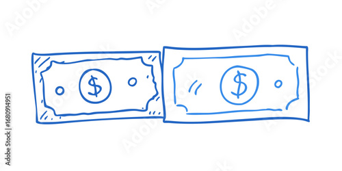 Blue dollar bills doodle money currency