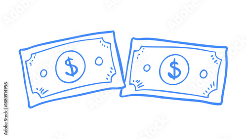 Blue dollar bills doodle money currency