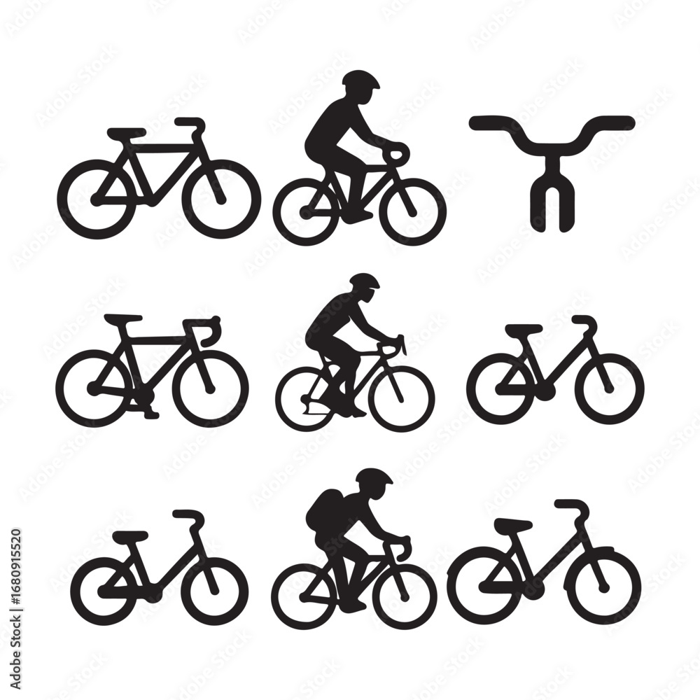 Obraz premium Biking and Bicycle Icon Set with Cyclists and Sports Symbols