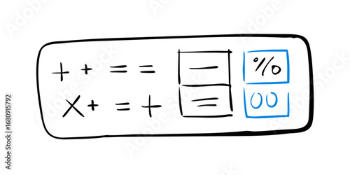 Calculator with mathematical equations numbers symbols