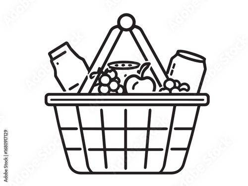 shopping basket Line Art Illustration