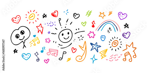 Colorful hand drawn doodles and symbols marker pen