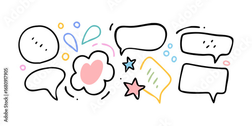 Colorful Hand Drawn Speech Bubbles and Shapes communication