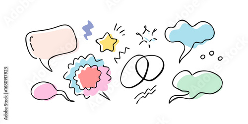 Colorful hand drawn speech bubbles and shapes thought bubble