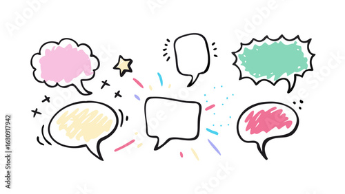 Colorful hand drawn speech bubbles and elements comic