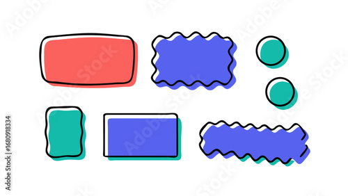 Colorful sketchy crayon style labels and shapes graphic design