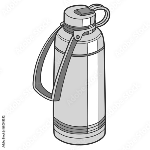 Modern gray insulated water bottle with a convenient carrying strap and secure lid