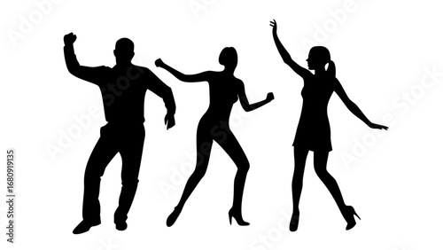 Diverse group dancing energetically people silhouettes
