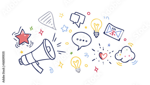 Doodle icons for communication and ideas illustration