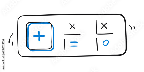 Doodle math symbols with tic tac toe plus