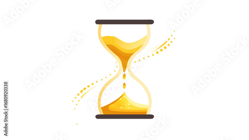 Golden hourglass with flowing sand and particles time