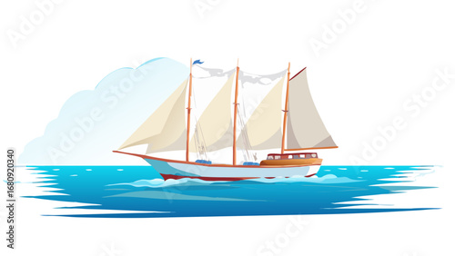 Graceful sailboat sailing on blue water ship ocean
