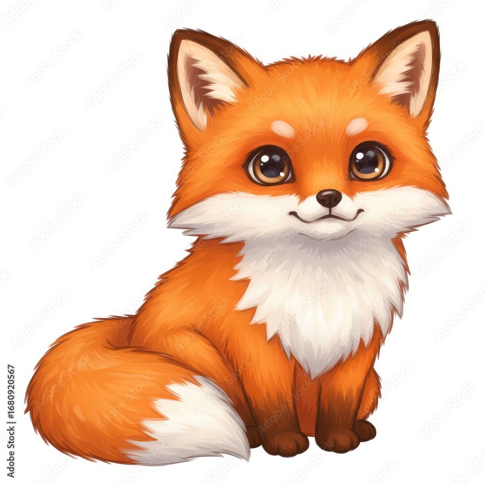 Fototapeta premium Cartoon Style Adorable Fox Sitting Isolated On White Background Illustration
