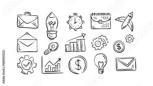 Hand drawn business icons for presentations doodle