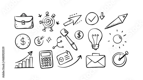 Hand drawn business doodle with money symbol dollar