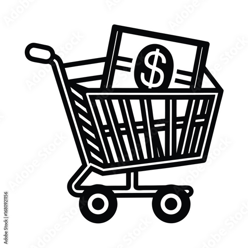 Online Shopping Cart with Money Icon Vector