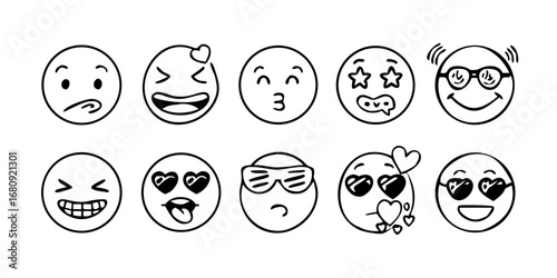 Hand drawn doodle emoticons expression emotion