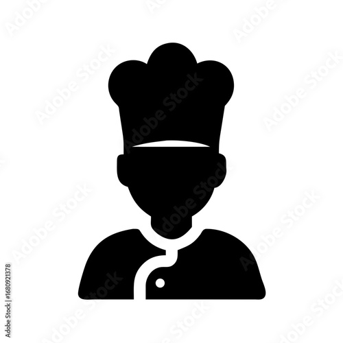 Vector art of chef icon representing a culinary professional in a restaurant or catering service, wearing a traditional chefs hat and uniform