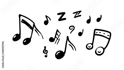 Hand drawn musical notes and symbols treble clef bass clef