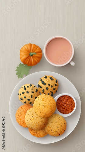 Wallpaper Mural Festive Autumn Snacks and Drinks Display with Pumpkin, Spiced Treats, and Cozy Beverage for Seasonal Celebrations Torontodigital.ca