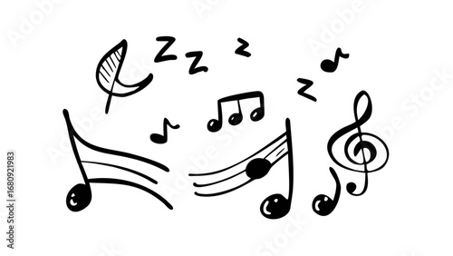 Hand Drawn Musical Notes and Symbols treble clef bass clef