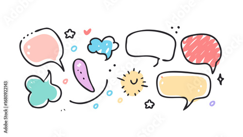 Hand drawn speech bubbles and communication symbols