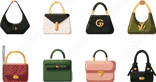 Set of fashion handbags and purses collection in vector style