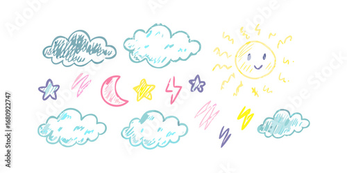 Hand drawn weather elements moon stars