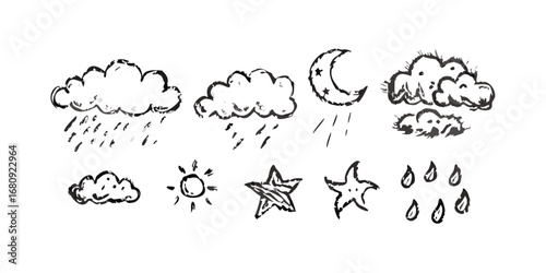 Hand drawn weather icons clouds rain