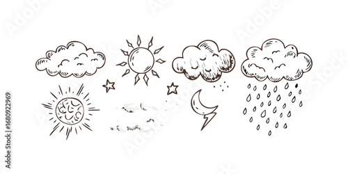 Hand drawn weather icons clouds rain