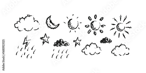 Hand Drawn Weather Icons moon clouds