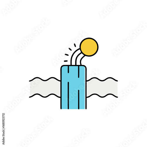Vector art of stylized illustration of a geyser erupting with a sun