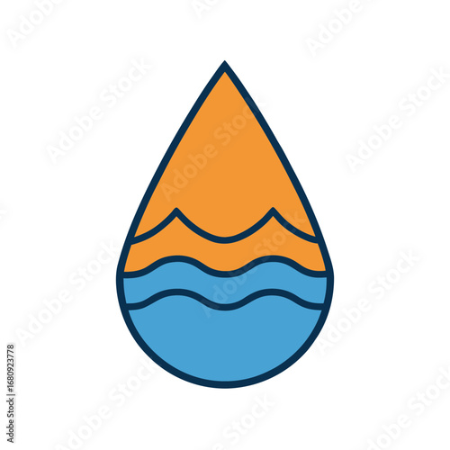 Vector art of water drop with orange sky and blue water inside