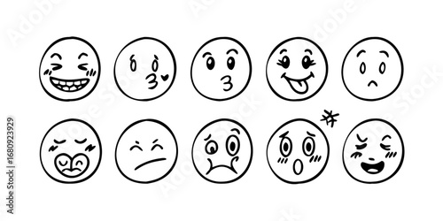 Happy smiling faces with hearts and stars emoji